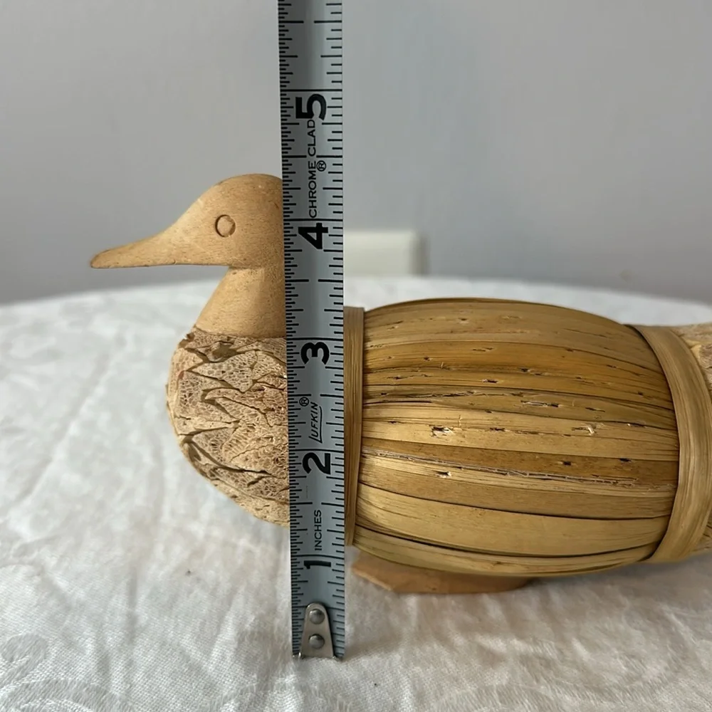 Handmade Wood Straw Duck Statue Art Deco